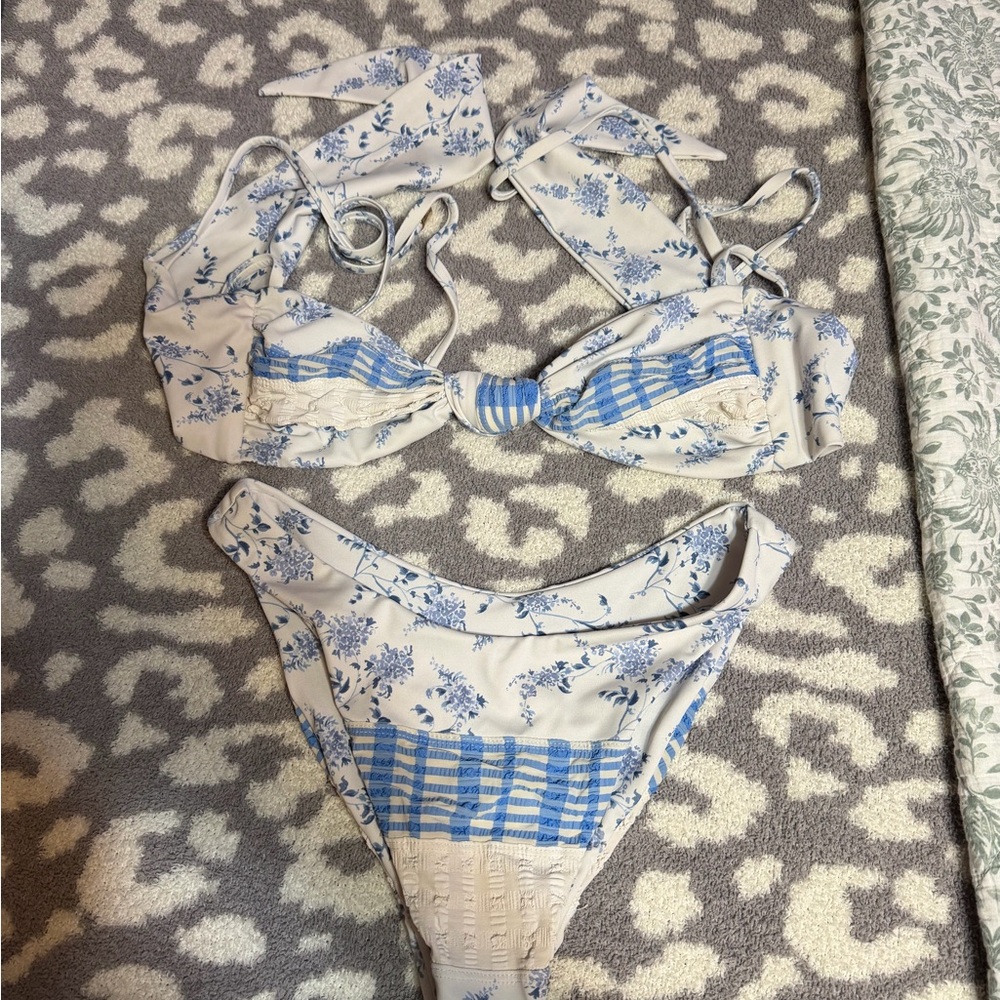 Blue and White Floral Bikini Set